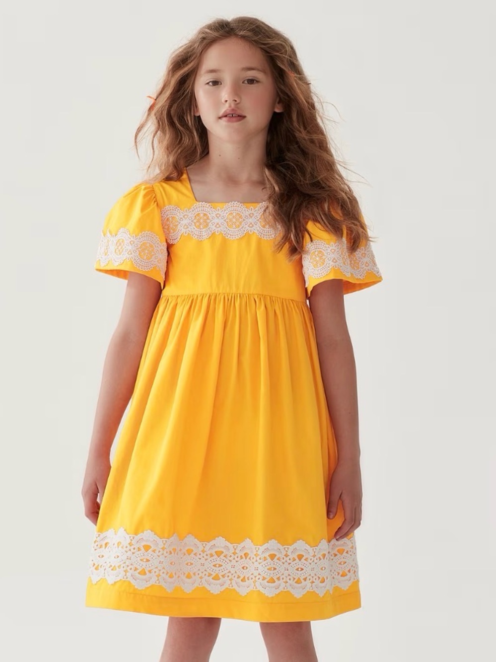 The Middle Daughter London  Girls 9/10 Yellow & White Dress With Lace